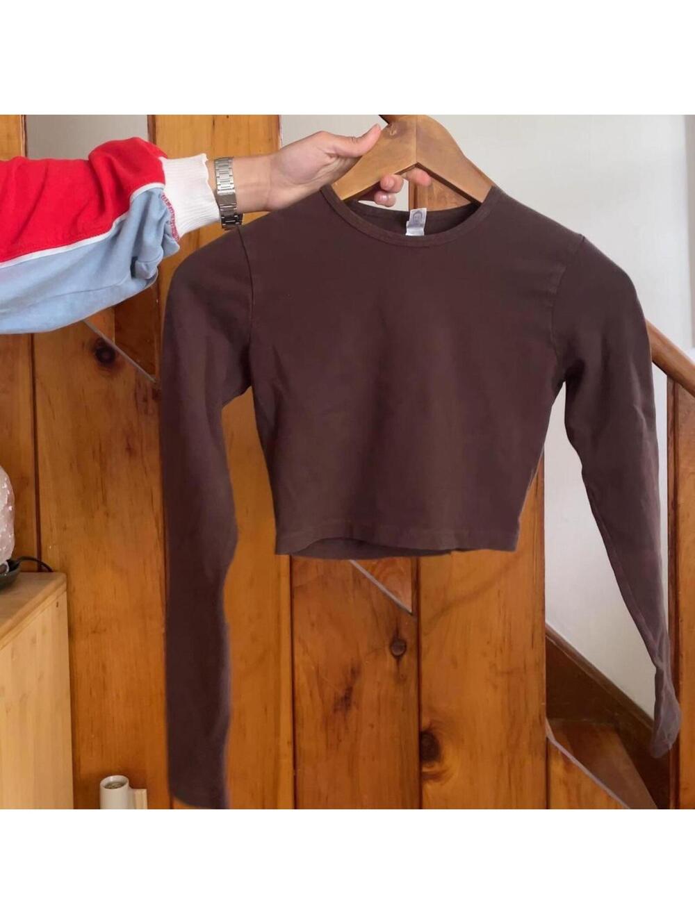 los angeles apparel Brown long sleeve crop top size small